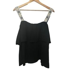 J. Crew Factory Black Layered Top with Embroidered Straps Size 12